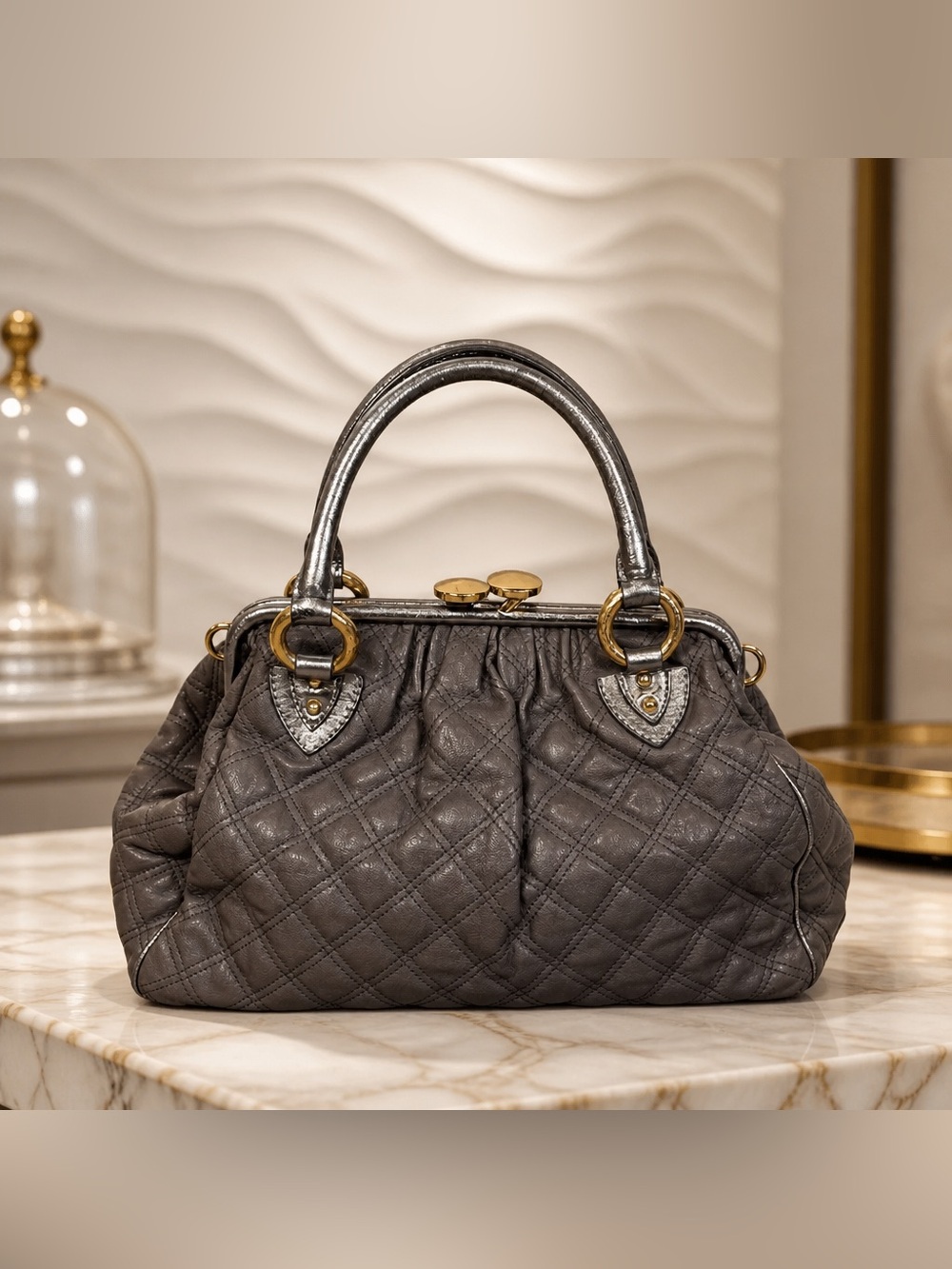 Marc Jacobs Quilted Stan Satchel in Metallic Silver and Gray - Picture 2 of 16